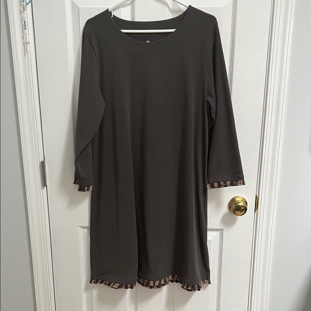 Spartina 449 Gray Dress with Gold/Tan Fringe Accents